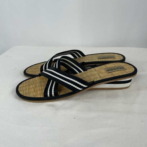 Sperry Criss Cross Low Wedge Sandal in Black‎ White Size 9 - Picture 3 of 7